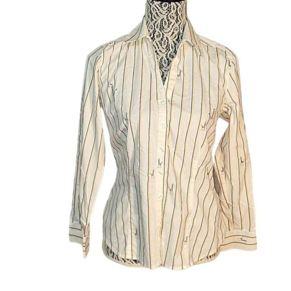 CHICO'S Womens Button-Up Giraffe Stripe‎ Shirt With Embroidered Details Size M